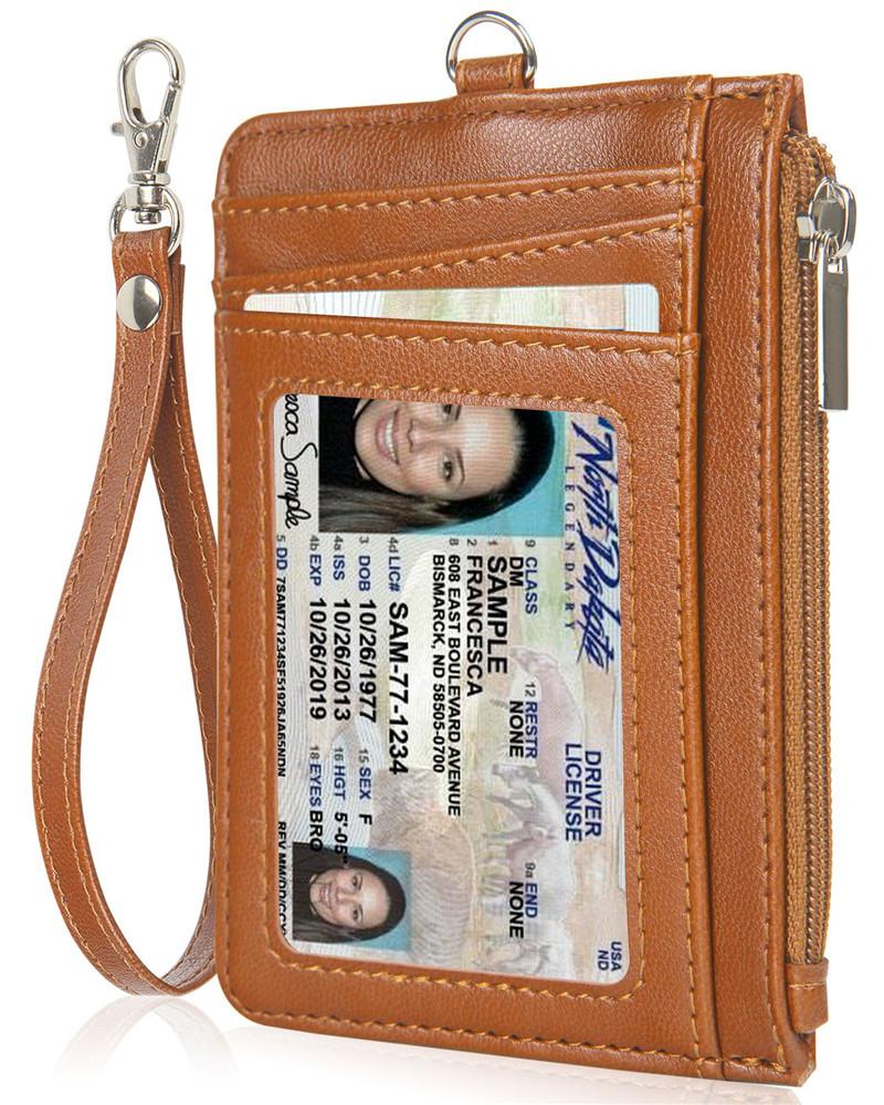 Персонализированный значок Держатель ID-карты из ПУ-кожи Ремешок Кошелек на молнии для карт Держатель для значков класса люкс Бизнес-аксессуар для сиделки
