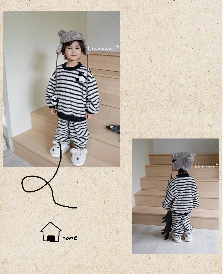 88291 Детский зимний полосатый комбинезон и 25 новых детских теплых комплектов из кораллового флиса размера Small/Medium