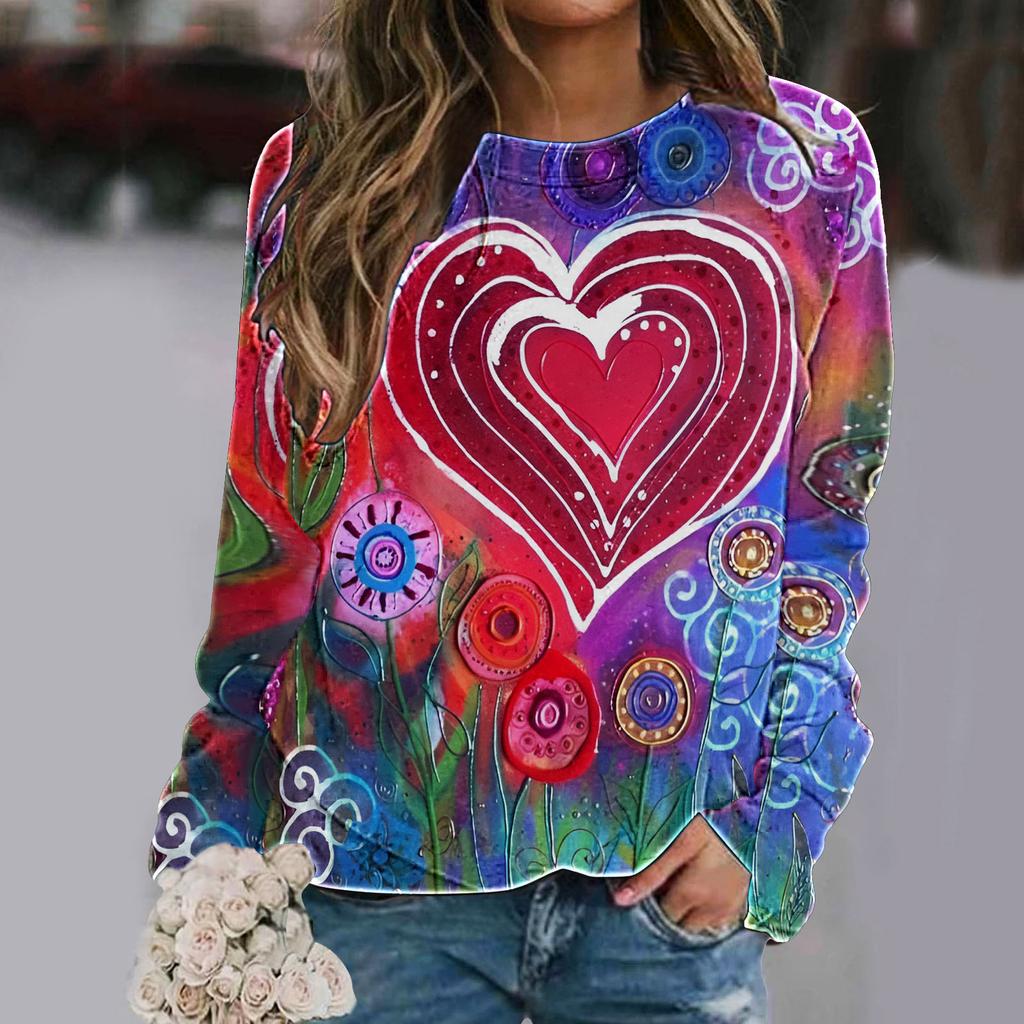 Свитшоты с принтом Love Heart 3D, новые осенне-зимние женские модные толстовки с длинным рукавом, свитера большого размера Y2k, топы, женская одежда
