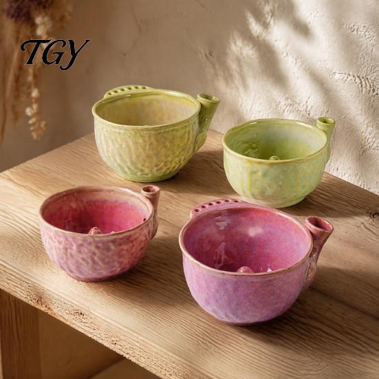 Fresh Food Drainer Ceramic Berry Washing Bowl with Drainage Hole, 360 Degree Self Fruit Serving Rinsing Rinse Bowl, Vegetable Cleaning Strainer