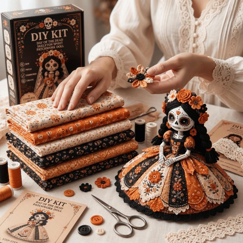 Fabric Doll Making Set Patchwork Craft Kit Cute Halloween DIY Sewing Kit Adult Craft Lovers