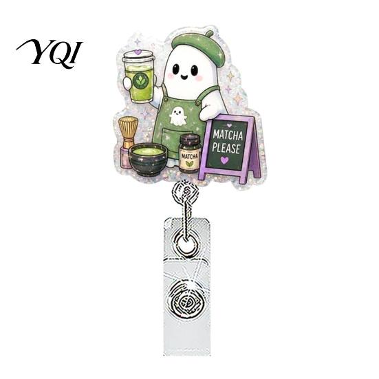 Acrylic Id Badge Reel Halloween Retractable Reel, Ghost Black Cat And Pumpkin Design, Decorative 360 Degree Rotating ID Holder for Nurses Office Staff