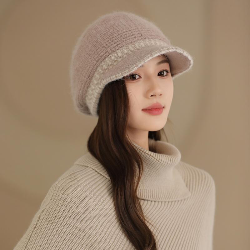 Korean Version of Women's New Winter Rabbit Hair Warm Mother Hat Middle Aged and Elderly Fashionable Versatile Knitted Wool Hat