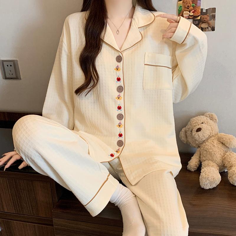 Cute cat pajamas autumn and winter women's warm air cotton thickened sandwich cardigan new girly loungewear