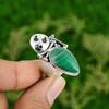 925 Silver Natural Russian Malachite Promise Skull And Bone Adjustable Ring