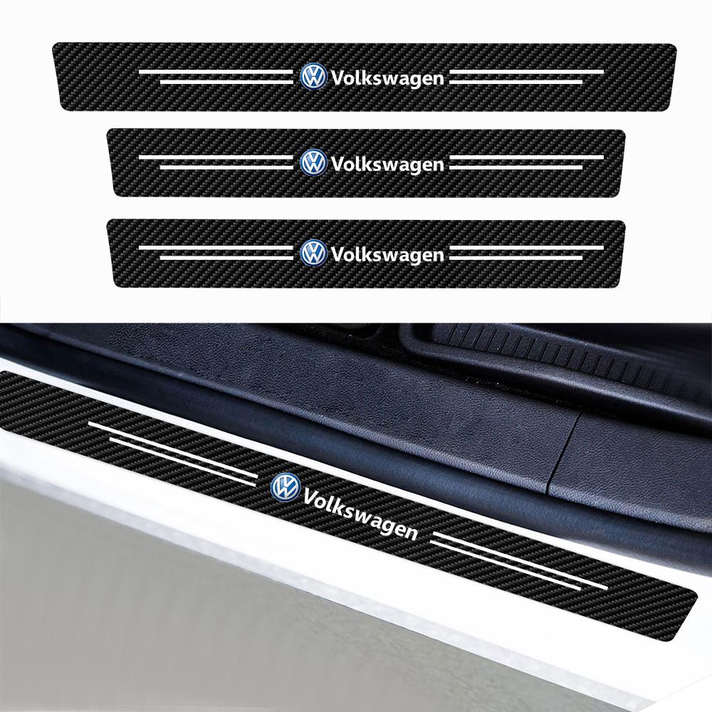 New 2026 4Pc Car Door Sill Scuff Plate Decor Carbon Fiber Stickers For Volkswagen GTI Golf Polo 6 7 Passat VW CC Tiguan T-ROC Jetta Taigo NC3