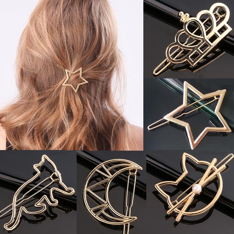 Simple Creative Metal Hair Clip Women Fashion Elegant Geometric Hairpins Round Star Hairgrip Barrette Headwear Hair Accessories