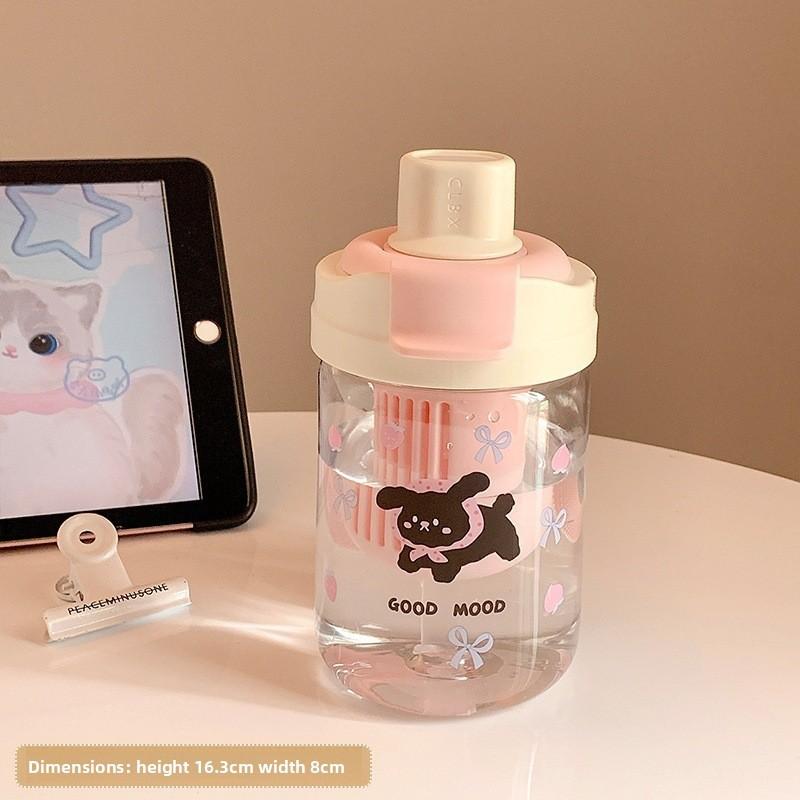 Girls Cartoon Double Drinking Plastic Cup With Rotating Straw For Office And Travel Use