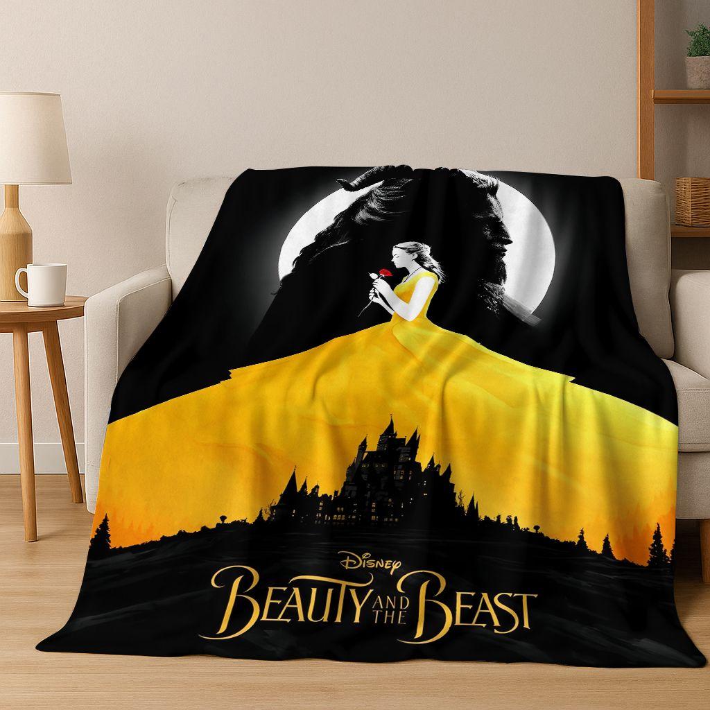 3D Beauty and The Beast Lovely Cartoon Flannel Blanket,Warm and Cozy Soft Throw Blanket for Home Bedroom Bed Sofa Cover Gift Kid