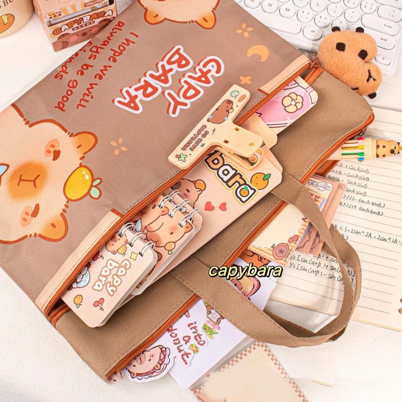 Сумка для учебников Capybara Students из холста, большая вместимость, с застежкой-молнией, школьный пакет, школьные канцелярские принадлежности, сумка для документов для студентов