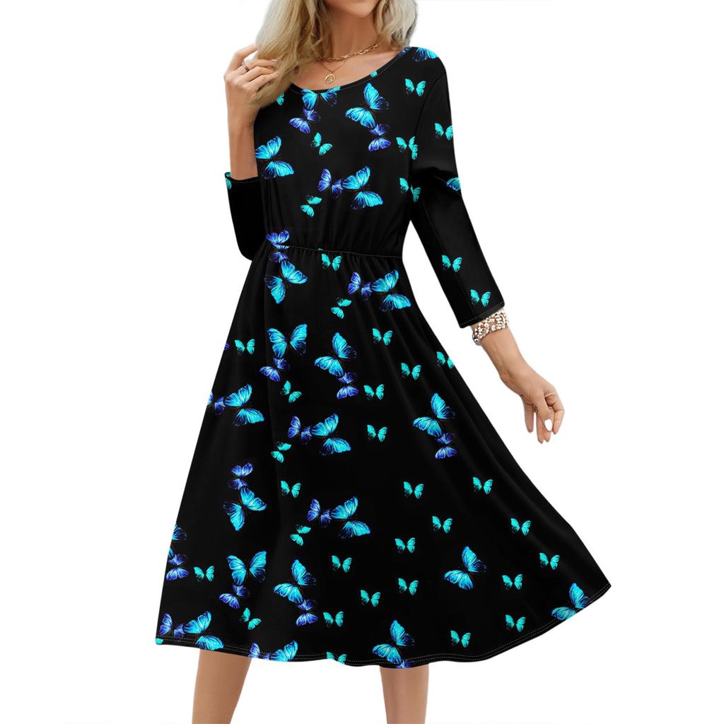 Женское модное платье свободного кроя с цветочным и лиственным принтом