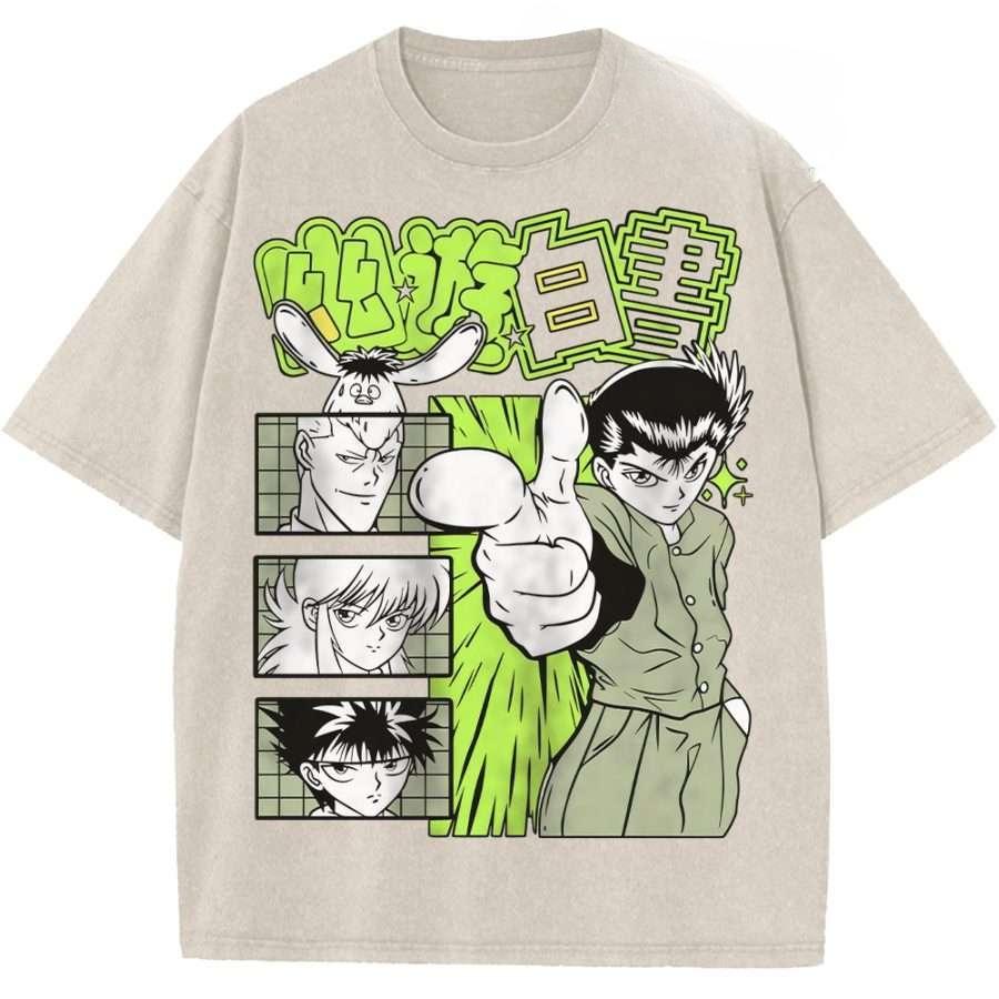 Аниме YuYu Hakusho Хэйэй Графическая футболка Мужская Одежда с коротким рукавом Повседневная хлопковая футболка Винтажная стираная футболка Мужские топчики Харадзюку