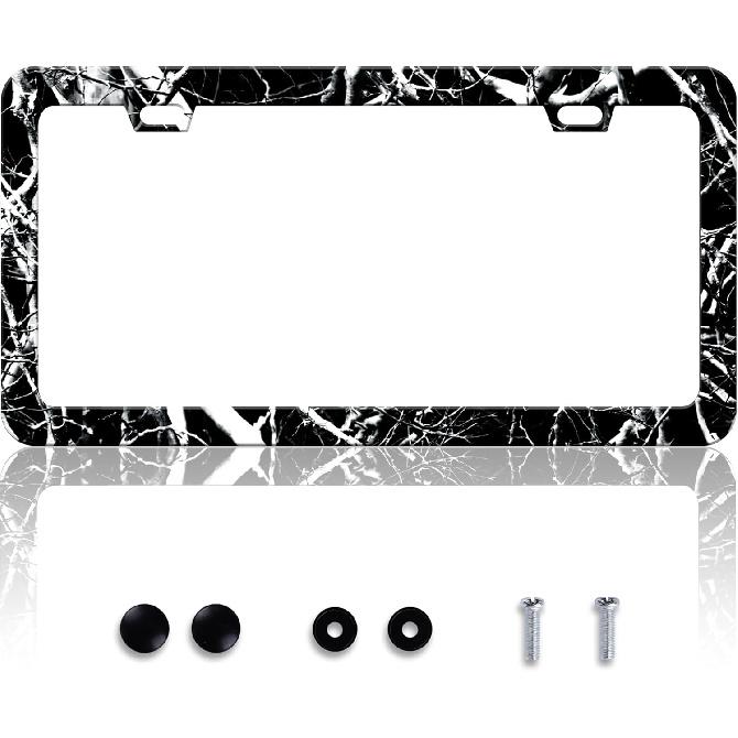 Black White Camouflage License Plate Frame Branches Trunks Camo License Plate Frames Personalise Stainless Steel Funny Design Compatible With