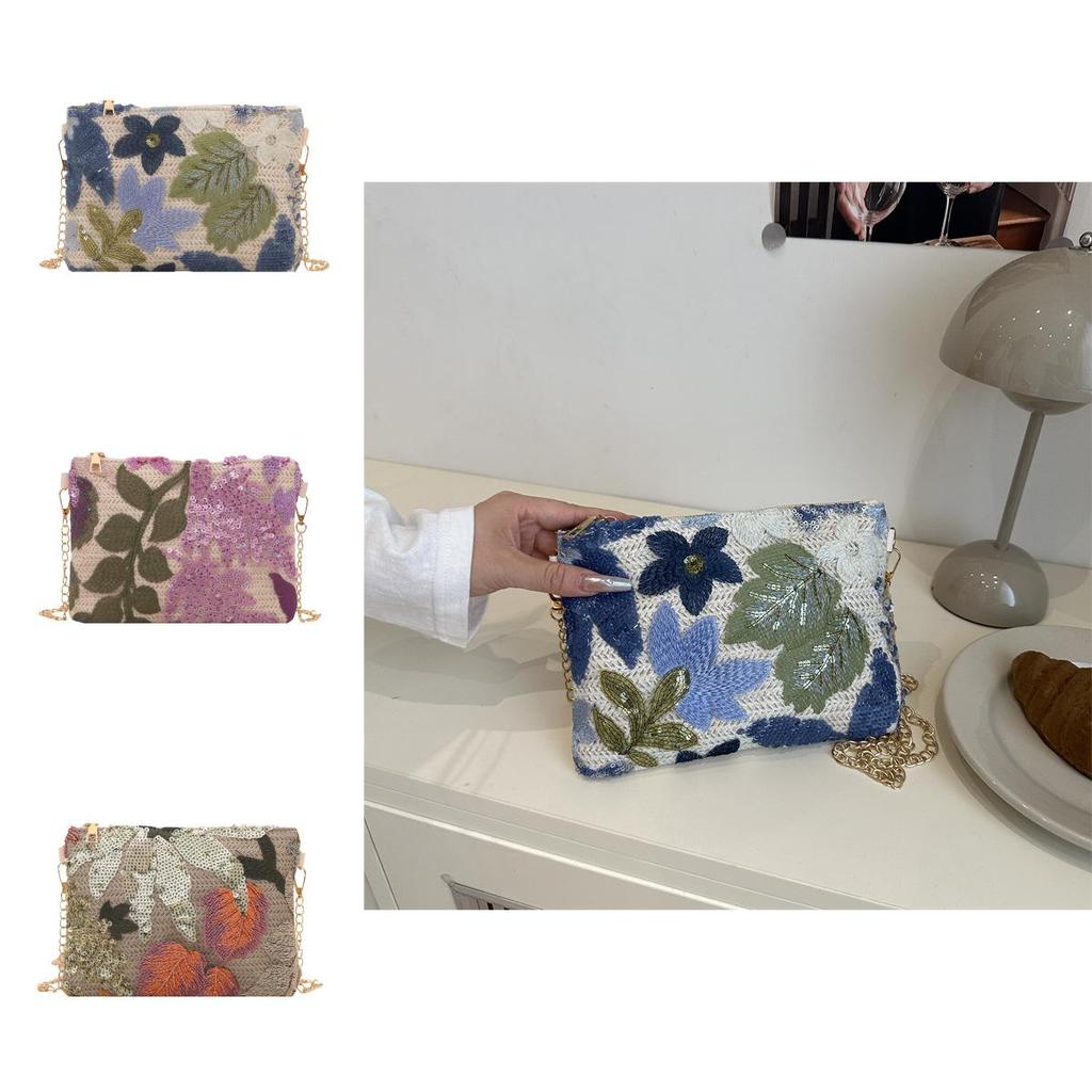 Elegant Floral Embroidery Sequins Decoration Women Casual Shoulder Bag For Street Fashion