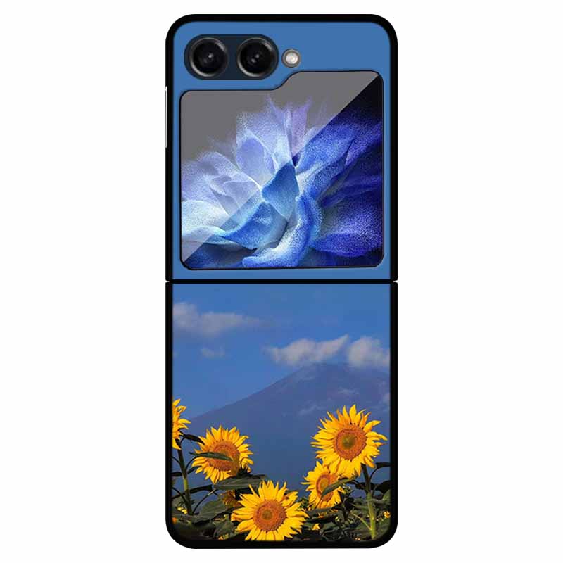 For Samsung Z Flip 5 Cover Hard PC Fold Case For Funda Samsung Galaxy Z Flip5 Foldable Flowers Black Coque Phone Shield Bumper