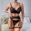 Популярный черный кружевной полые стальные кольца верхняя поддержка сексуальное нижнее белье пять частей костюм женский