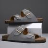 2024 Summer New Leather Buckle Fashion Cork Birkencool Slippers Flat Bottom One-word Slippers Men's Shoes