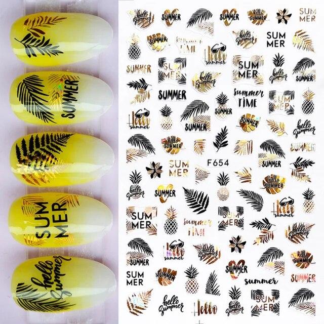 Lily Flower Geometric 3D Nail Stickers Maple Leaves Lines Nail Art Adhesive Sliders Red Berries Decals Decoration PPSTZ-SJ027