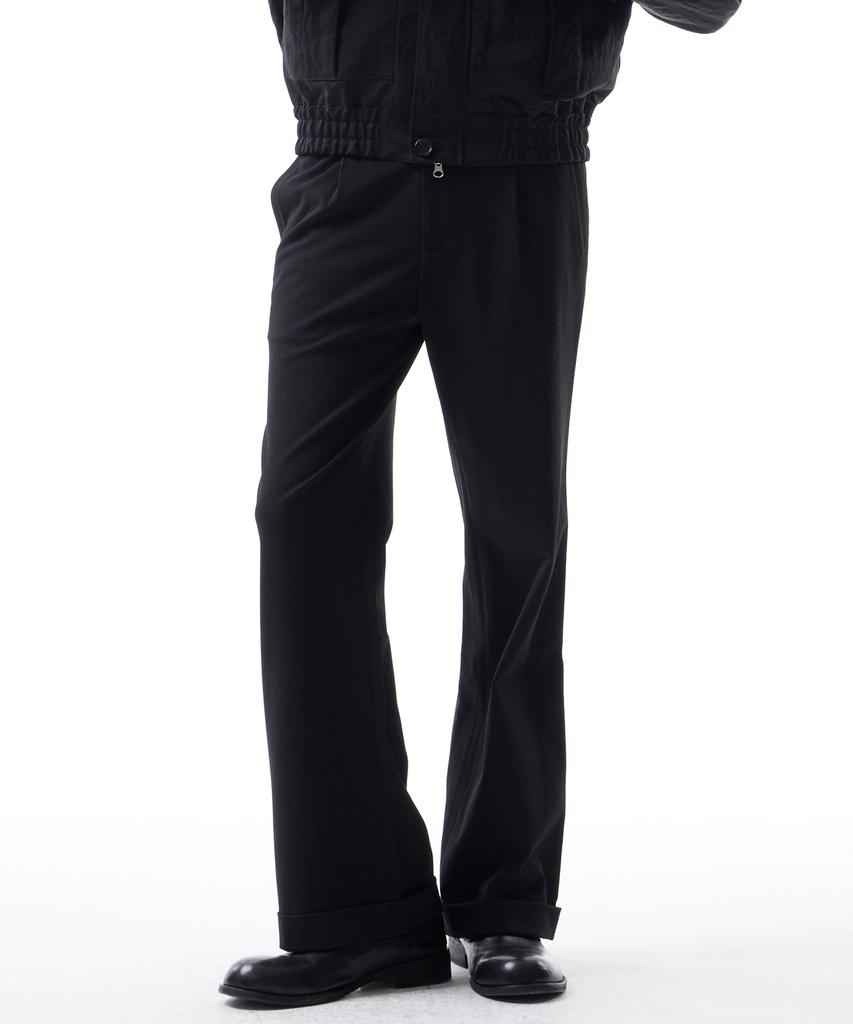 LEARVE Judd Turn-Up Wool Semi-Flare Slacks Black
