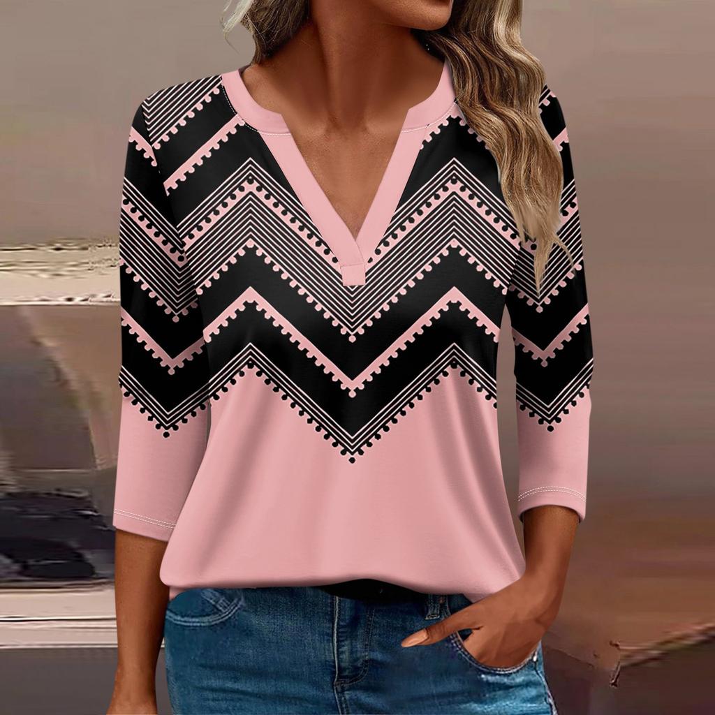 Женская футболка Футболка с принтом Рукав 3/4 Повседневные Выходные Мода Базовый V-образный вырез Обычный топ