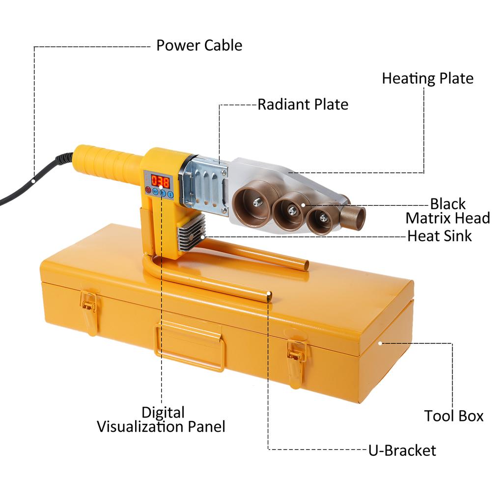 Инструмент для сварки пластиковых труб. Комплект для сварки пластиковых труб. Включает в себя сварочные головки 6 диаметров водопроводной трубы.