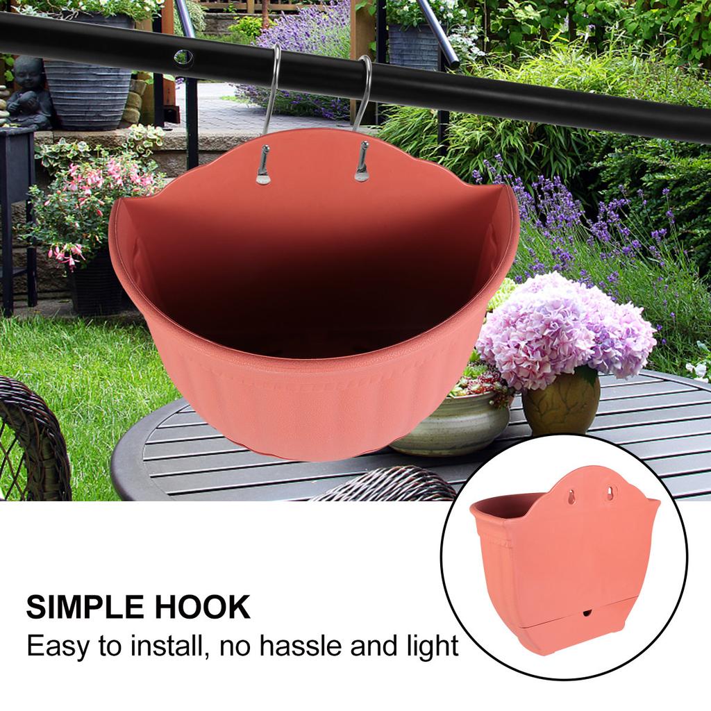 Semi-Circular Hanging Flower Pot Plastic Wall Mounted Planter with Imitation Finish Space Saving Design for Indoor