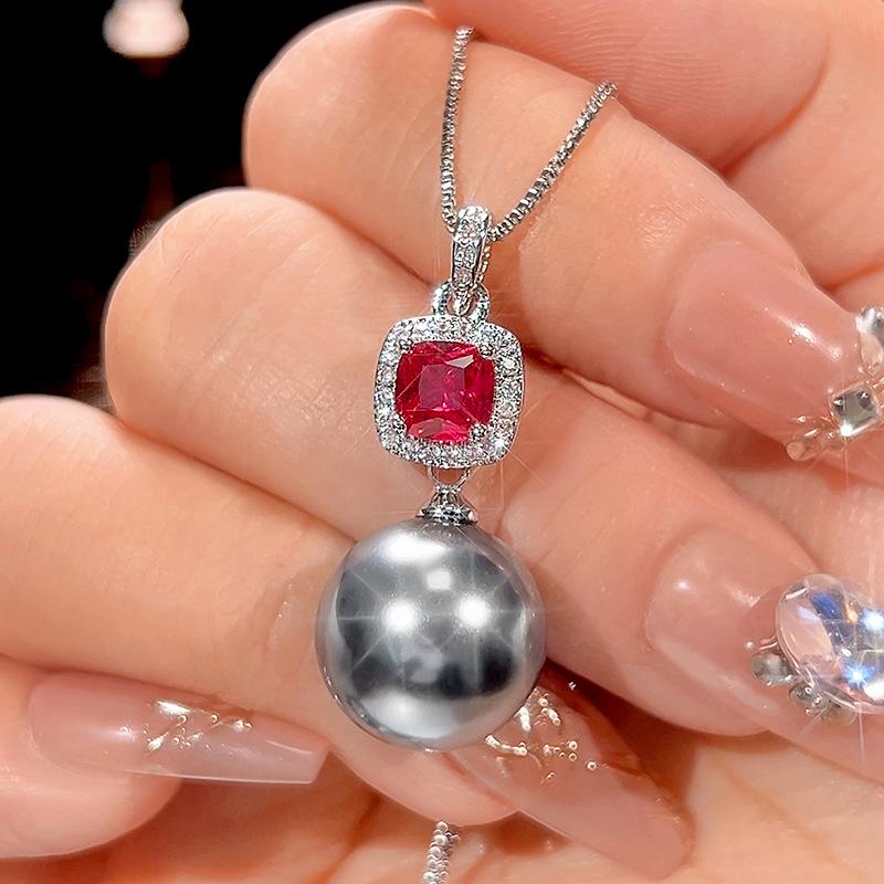 Ювелирные изделия Медное основание Позолота Красный корунд Серый жемчуг Премиум набор Женский 14-12М