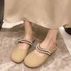 Baotou Half Slippers Women's Summer Wear 2025 New Pearl One-pedal Muller Shoes Flat Sandals Lazy Sandals