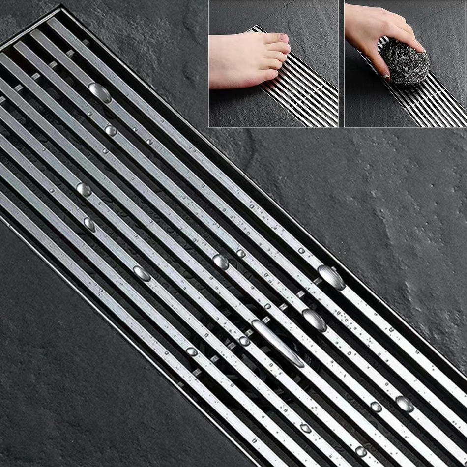 Слив для пола в ванной USU304 из нержавеющей стали в полоску, прямоугольный душ, длинный линейный слив, боковой слив для пола в туалете на кухне