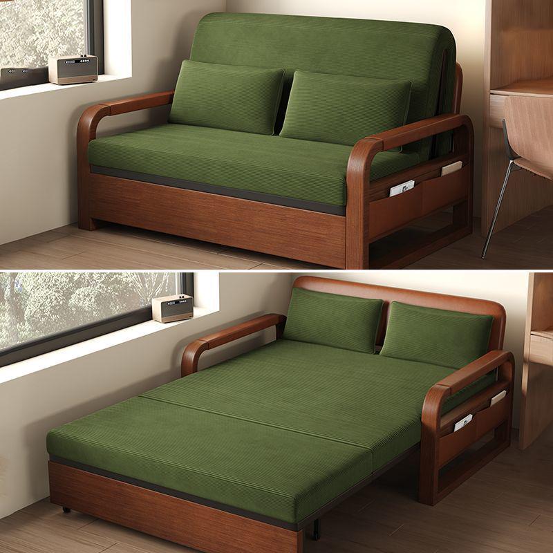 Retro Chinese Style Multi-Functional Foldable Sofa Bed in Oil Wax Leather