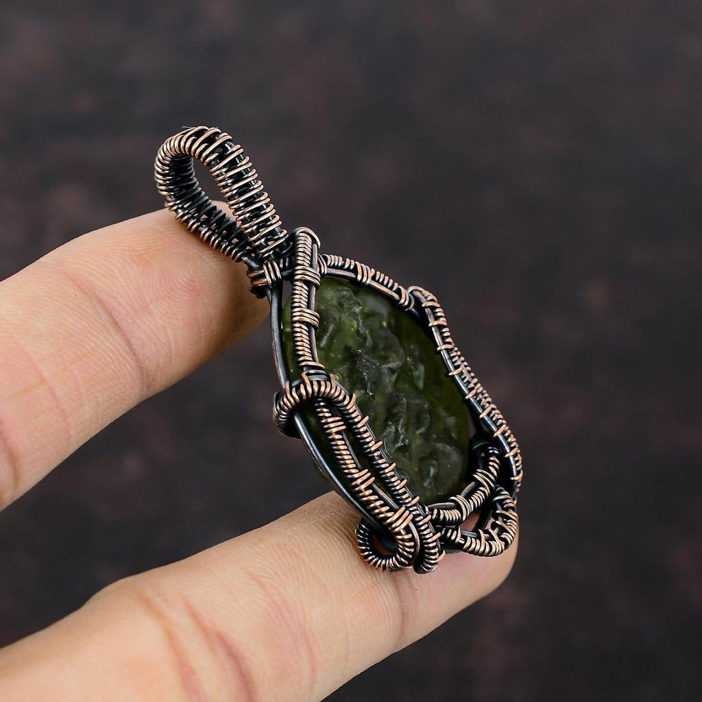 Moldavite Pendant Copper Wire Wrapped Gemstone Pendant Moldavite Jewelry Handmade Boho Pendant Copper Jewelry Gift For Her Wire Wrap Jewelry