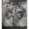 RogueWave Y2k Gothic Heavy Industry Pocket Skull Вышитые джинсы средней посадки для мужчин и женщин Harajuku Streetwear Punk Casual Wide Leg Washed Jeans