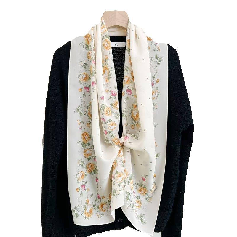 Spring And Autumn Versatile Silk Scarf Women'S Thin Small Long Strap Tie Bag Neck Protection Wide Scarf Scarf Summer