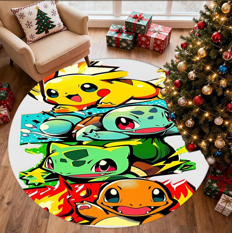 Pokemon Pattern Round Rug, Indoor/Outdoor Mat, for Picnic, Gameroom, Bedroom, Office, Living Room, Home Decor Carpet, Birthday Gift