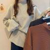 Winter Women Stripe T-shirt Mock Neck Velvet T Shirt Long Sleeve Preppy Pullover Bottoming Korean Loose All Match Tops