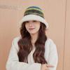 Autumn and winter Camon new knitted rainbow wool hat bucket hat plush warm handmade ear protector woven foldable