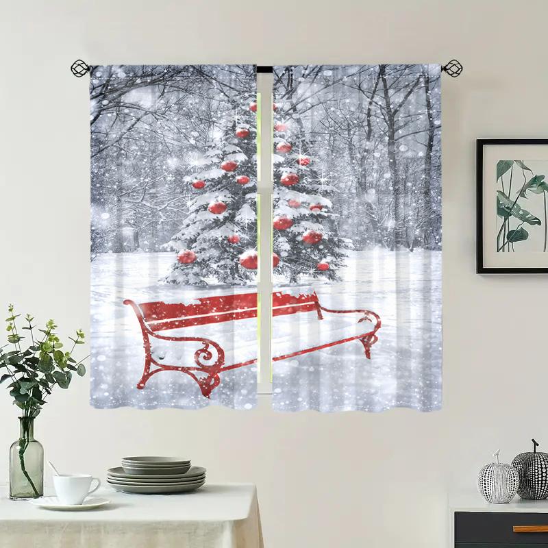 2 шт., красные шторы для табурета с изображением рождественской елки, зимнего снега, -30% затемнения - подходят для гостиной, спальни, домашнего декора