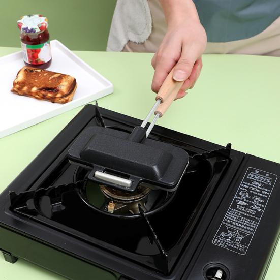 Уличная сковорода для сэндвичей для кемпинга с длинной деревянной ручкой из алюминиевого сплава, одна сковорода для пирога, портативная сэндвич-машина для костра, посуда для кемпинга, походная посуда для костра