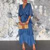 Women's Flowy Chiffon Wedding Guest Dress Ruffle Half Sleeve Empire Waist Ruched Wrap Dress V Neck Tiered Swing Dresses
