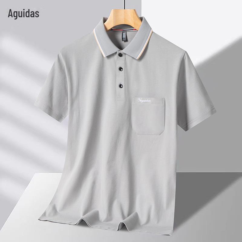 Мужская хлопковая летняя футболка-поло с коротким рукавом и отворотом для пожилых людей