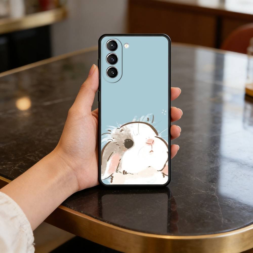 Милый R-Кролик Чехол для Телефона Samsung S25,24,23,22,30,21,10,9,Ultra,Plus,Lite,FE,4,5 G Мягкий Черный Чехол