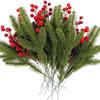 10pcs Artificial Pine Branches Christmas Holly Red Berries Stems for Xmas Tree DIY Wreath Decorations Christmas Home Decoration