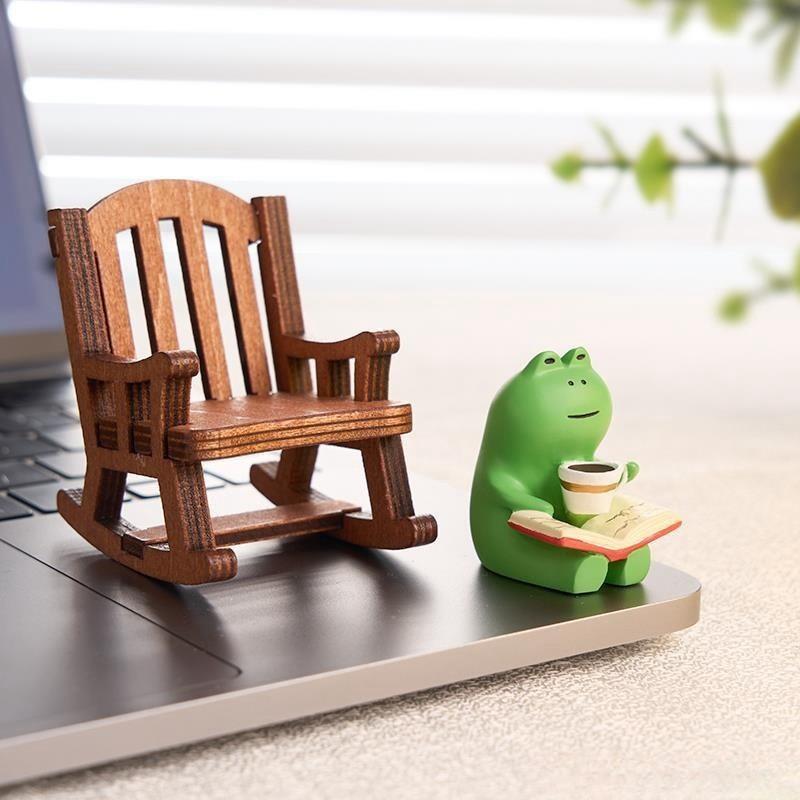 Whimsical Frog Rocking Chair Desktop Ornament Ideal For Office Decor Charming Healing Figure