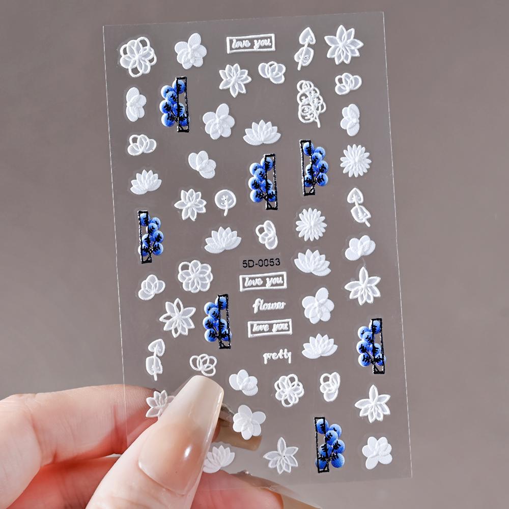 1pc 5D Bee Butterfly Flower Embossed Nail Sticker Self-Adhesive Acrylic Sunflower Engrave Decal Manicure Slider Decoration6x10cm