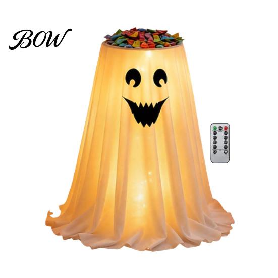 Halloween Ghost Candy Bowl Stand with Remote Control, Large LED Lighted Event Tableware Cute Holder for Front Door Porch Outdoor Indoor Decor
