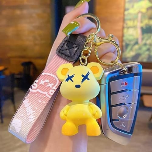 LeChengMM generic men's and women's keychain, cute brightly colored bear keychain, creative braided rope resin animal pendant, metal keychain. Purple