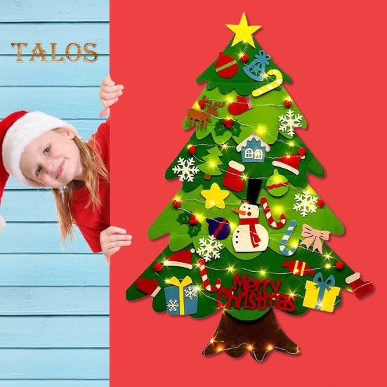 Войлочная новогодняя елка для малышей, светодиодная подсветка, набор для самостоятельной сборки новогодней елки с Санта-Клаусом, снеговиком, снежинкой, чулком