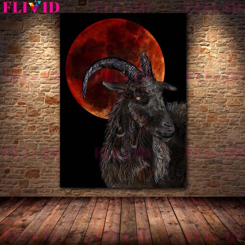 Кровожадный ягненок и змея, сова, винтажное ужасное животное, настенное искусство, холст, картина, сова и коза, человек, абстрактный плакат с принтом, декор без рамки