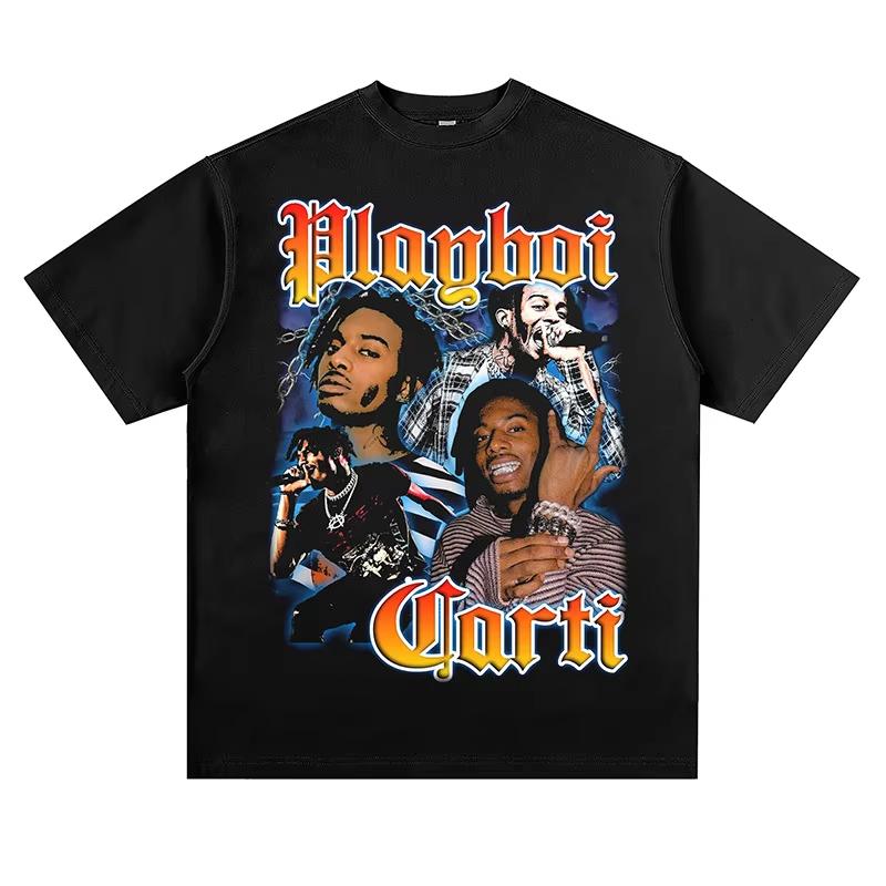 Графическая футболка Playboi Carti Унисекс Оверсайз Хлопок Дышащая Дерзкий Уличный Стиль Мода Круглый Вырез Короткий Рукав Футболка