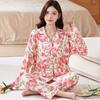 Пижама Shuxin из имитации хлопка с цветочным принтом, тонкий комплект для весны и осени, домашняя одежда свободного кроя большого размера с длинным рукавом